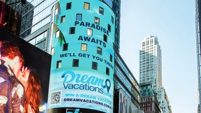 Dream Vacations' digital billboard ad in New York's Times Square in 2023.